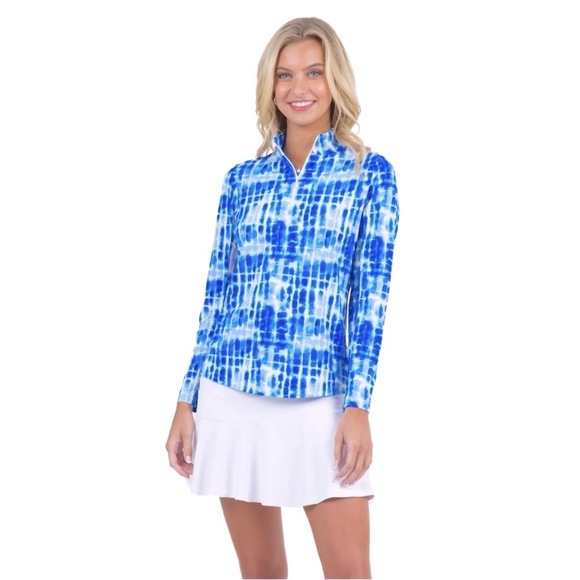 Ibkul Rue Blue & White Quarter Zip Long Sleeve Mock Neck Jacket NWOT - Picture 1 of 13